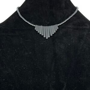 Grey Statement Necklace 17” Long, 1” Drop